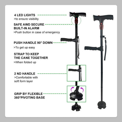 Larm LED Dubbelhandtag Äldrekäpp