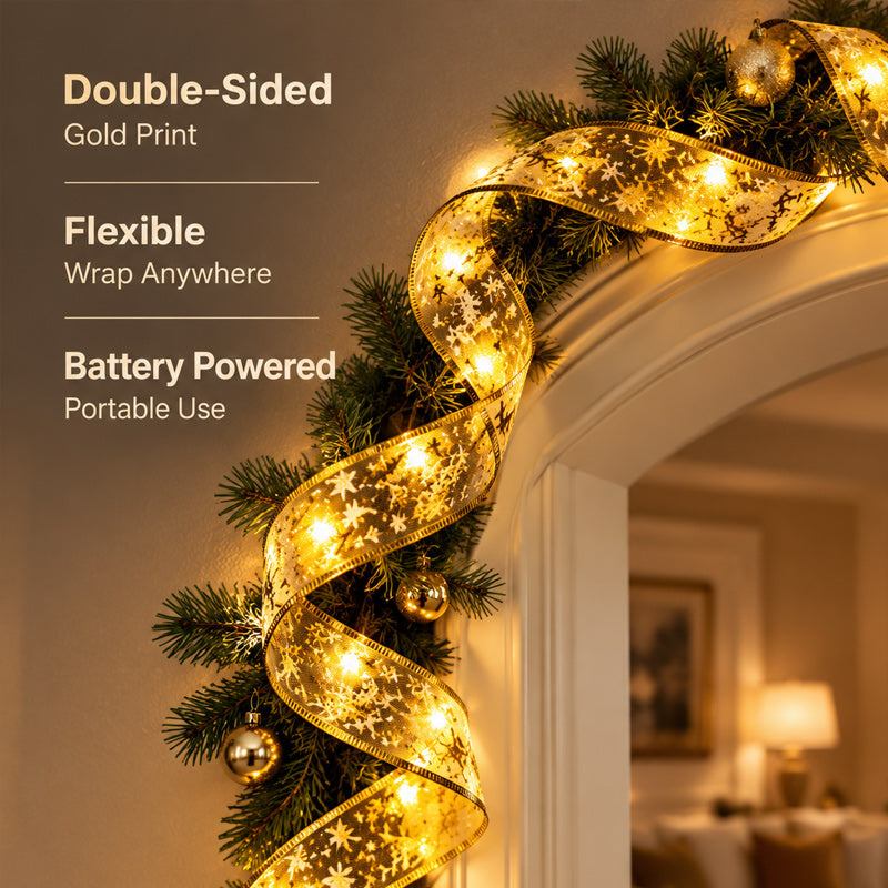✨Christmas Double-Layered Hot-Stamped Satin Ribbon with LED Strip Lights