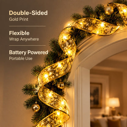 ✨Christmas Double-Layered Hot-Stamped Satin Ribbon with LED Strip Lights