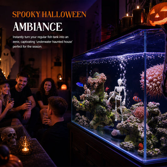 💀 Halloween Dynamic Skeleton Fish Tank Ornament: Air-Driven Aquarium Decor!🐠