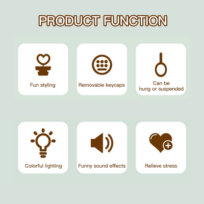 En rolig nyckelring med ljudknappar och lampor som lindrar stress.