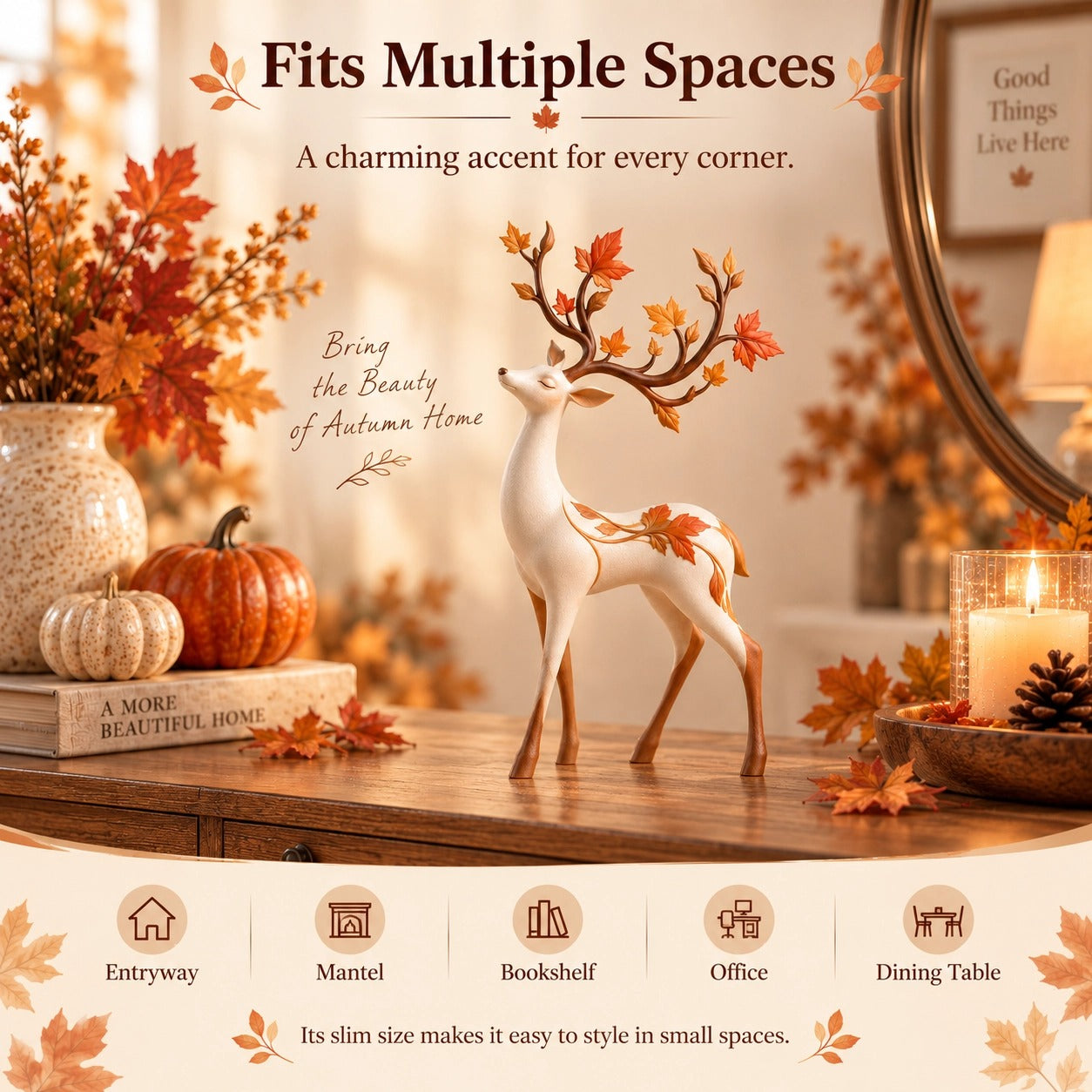 🍁Autumn Leaf Antler Deer Figurine🦌