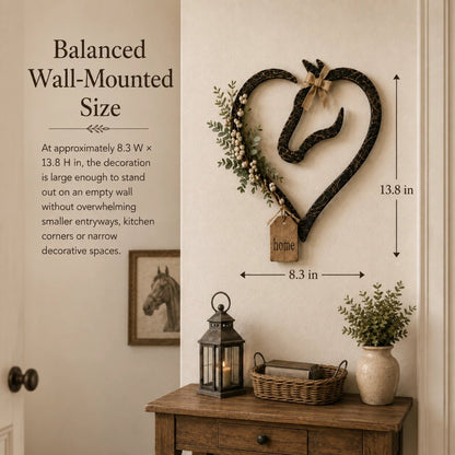 💖Rustic Horse Heart Wall Decor with Greenery – Farmhouse Equestrian Home Accent