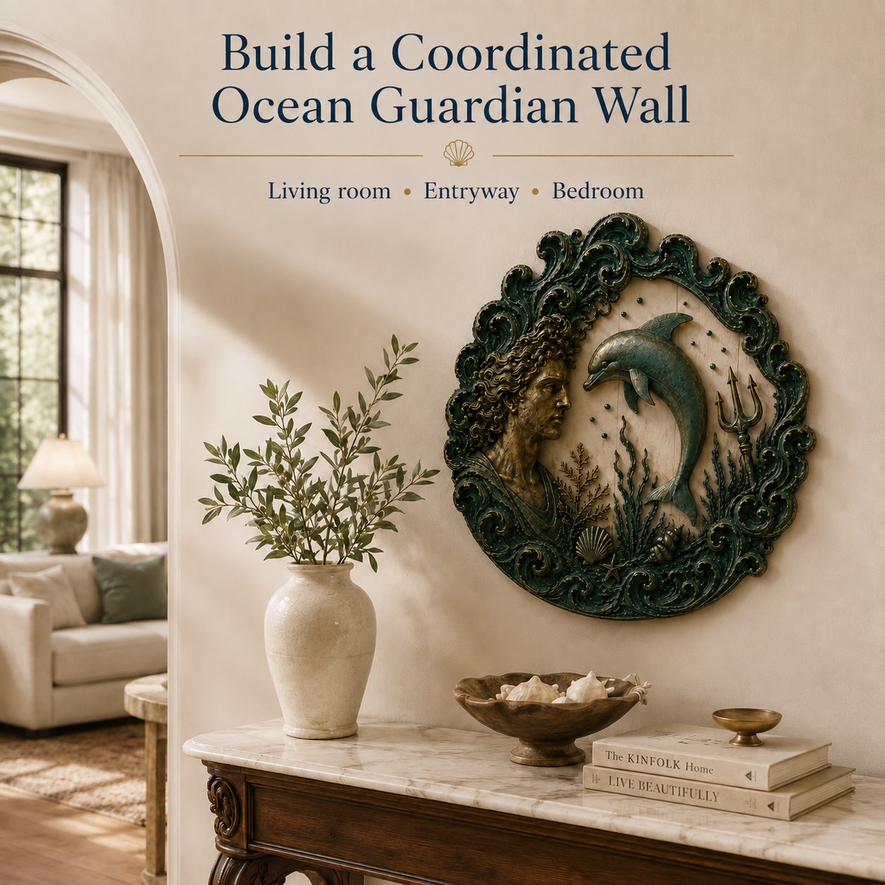 🔱‘Blessing of the Ancient Sea God’ Mural – 🌊Vintage Classical-Style Metal Wall Decoration