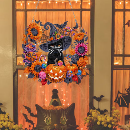 🎃Black Cat Moon Diamond Art Hanging Ornament Kit – Relaxing DIY Halloween Craft 💎