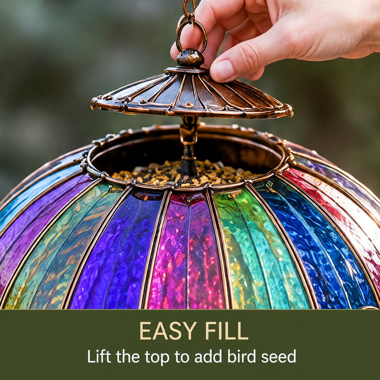 🎈🐦 Stained Glass Hot Air Balloon Bird Feeder — feed, sip, and perch all in one garden showpiece