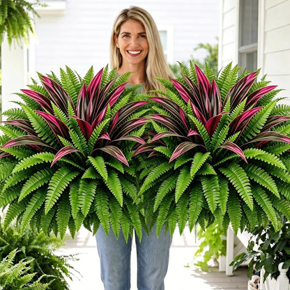 🌿 UV-resistant artificial ferns & red dragon trees – Full, lush, and colorfast!