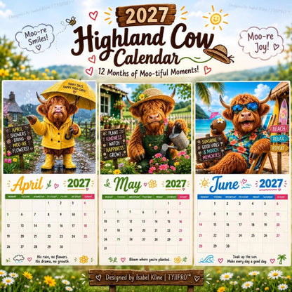 🐮2027 Funny Highland Cow Wall Calendar A4 Hanging Calendar