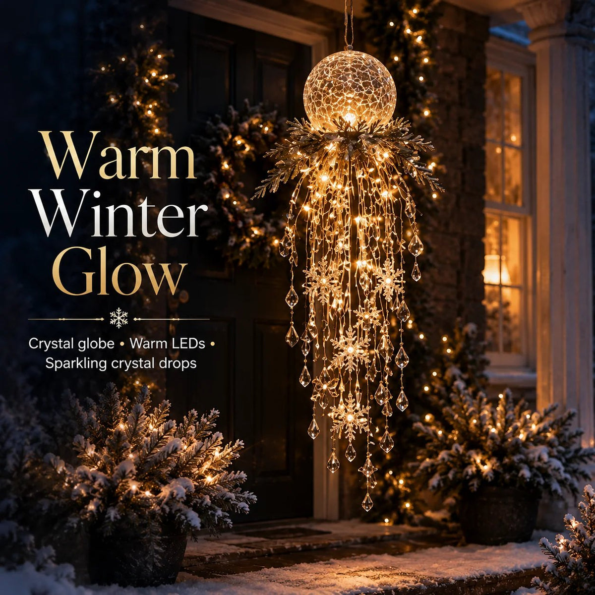 ❄️Crystal Cascade Christmas Lights – Hanging LED Veranda Decorations: Snowflakes & Crystals ✨