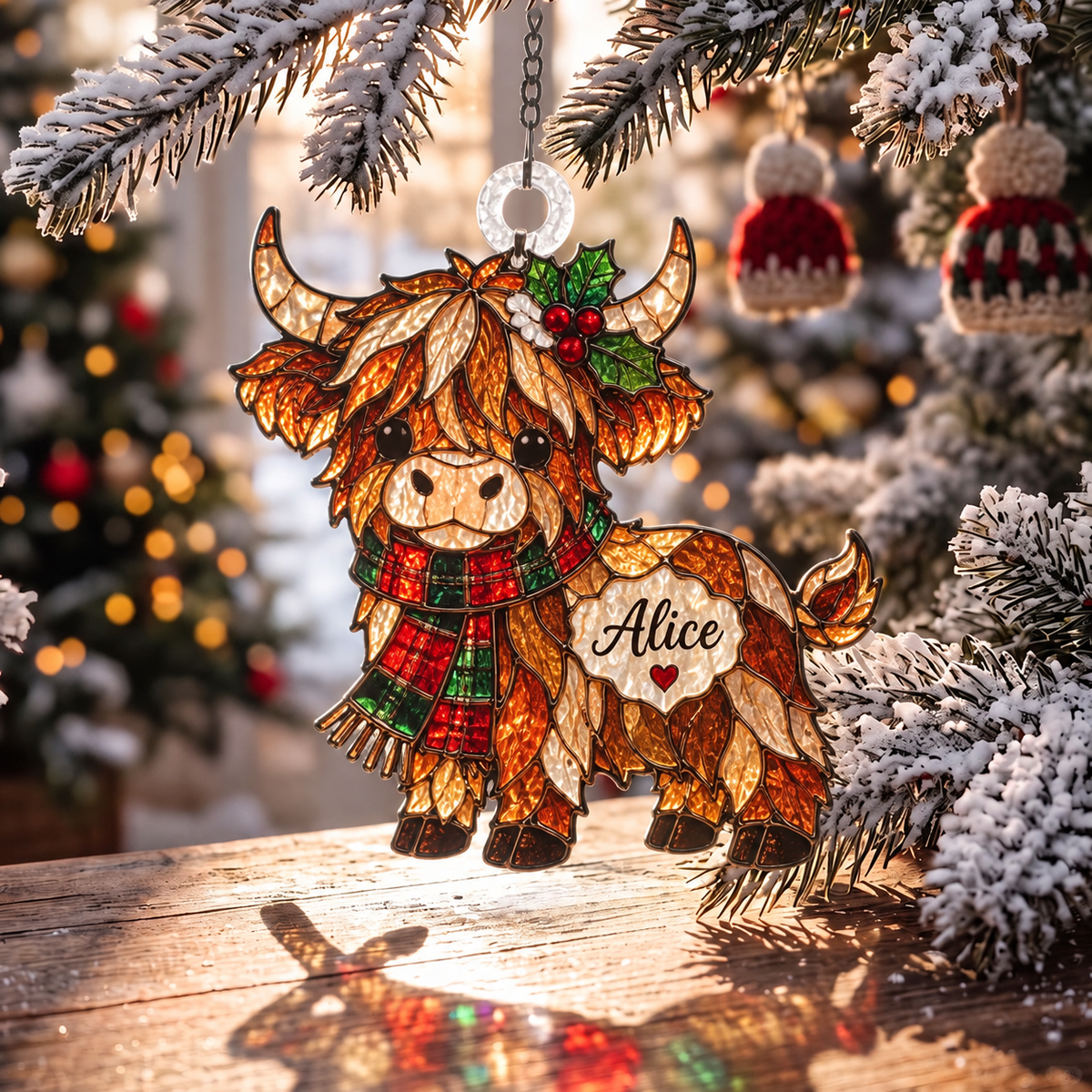 🌈Personalized Christmas-themed Stained Glass Ornament – ‘Sun Catcher’ tree decoration with space to write a name