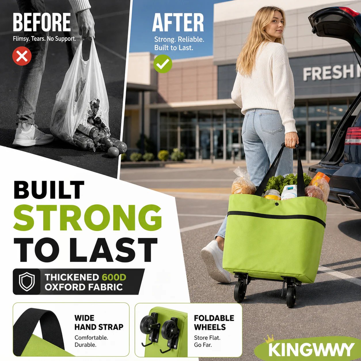 🛍️2-in-1 Foldable Shopping Cart  – Carry More, Roll Easier