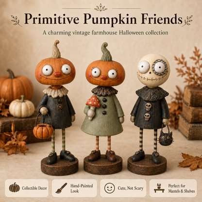 Primitive Pumpkin Friends – Vintage Halloween Figurines Collection