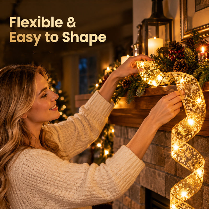 ✨Christmas Double-Layered Hot-Stamped Satin Ribbon with LED Strip Lights