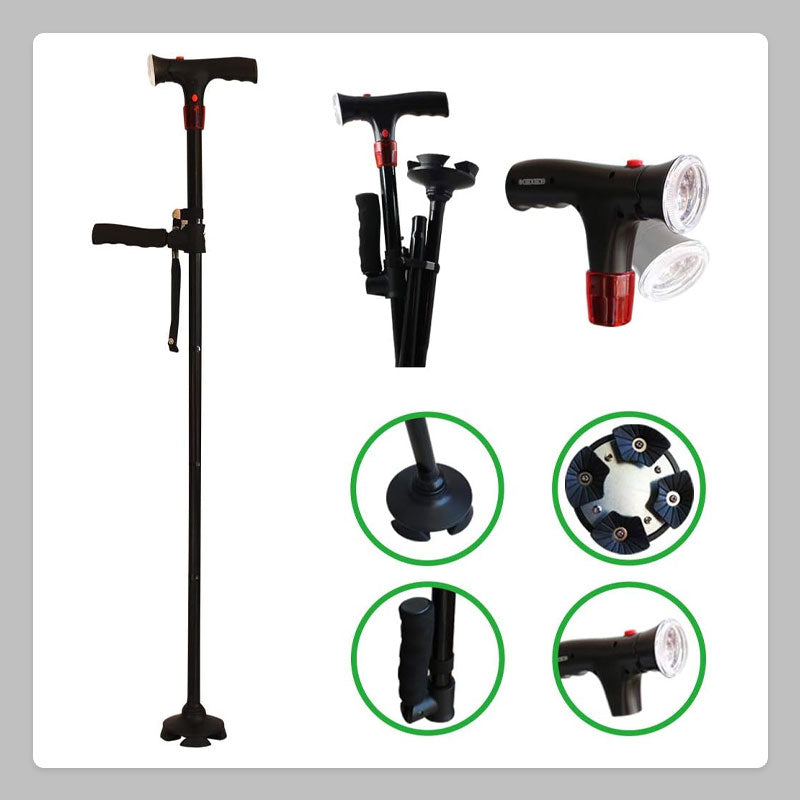 Larm LED Dubbelhandtag Äldrekäpp