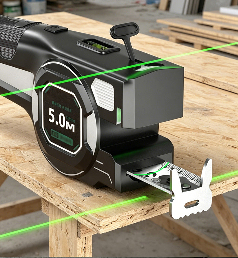 3-in-1 Digital Laser Carpenter’s Distance Measuring Tape — Distance Measurer with Infrared Spirit Level and High-Precision 5m Steel Tape Measure