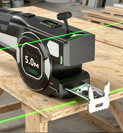 3-in-1 Digital Laser Carpenter’s Distance Measuring Tape — Distance Measurer with Infrared Spirit Level and High-Precision 5m Steel Tape Measure