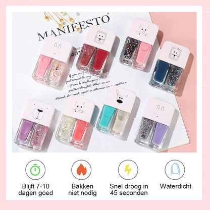 Avtagbart, bakningsfritt, snabbtorkande, långtidsverkande nagellack