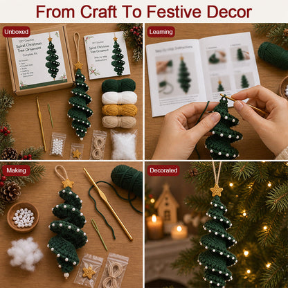 ☃️DIY Christmas Spiral Crochet Ornament Kit  | Complete Beginner-Friendly Set with Soft Yarn, Crochet Hook, Festive Beads, Snowflakes & Step-by-Step Guide 🧶🎄