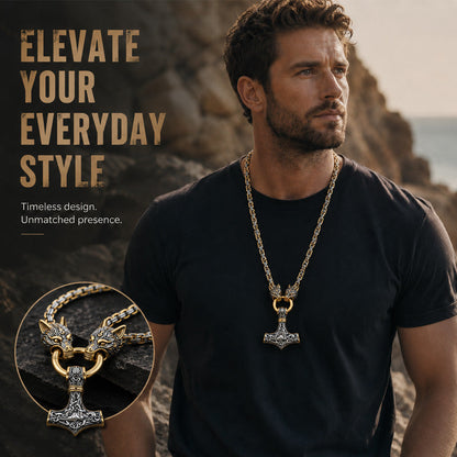 🐺Viking Wolf Head Mjölnir Hammer Jewelry Set ⚡– Stainless steel with Byzantine chain – Bold & durable – perfect for daily wear or gifting ✨💪