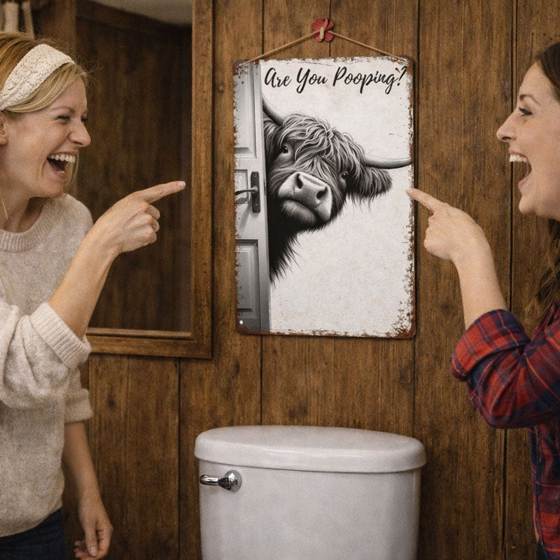 🐮 Funny"Are You Pooping?" Wall Decor😂 – Vintage Highland Cow Sign
