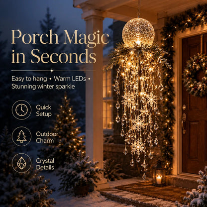 ❄️Crystal Cascade Christmas Lights – Hanging LED Veranda Decorations: Snowflakes & Crystals ✨