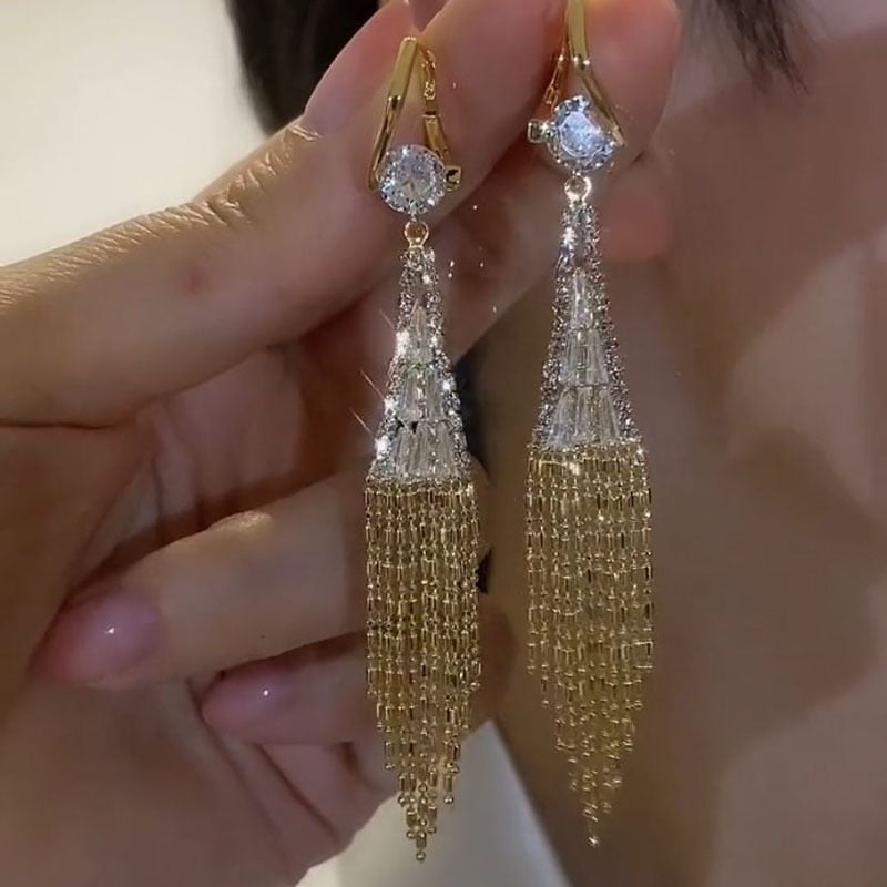 Guldpläterade Diamond Tassel Örhängen