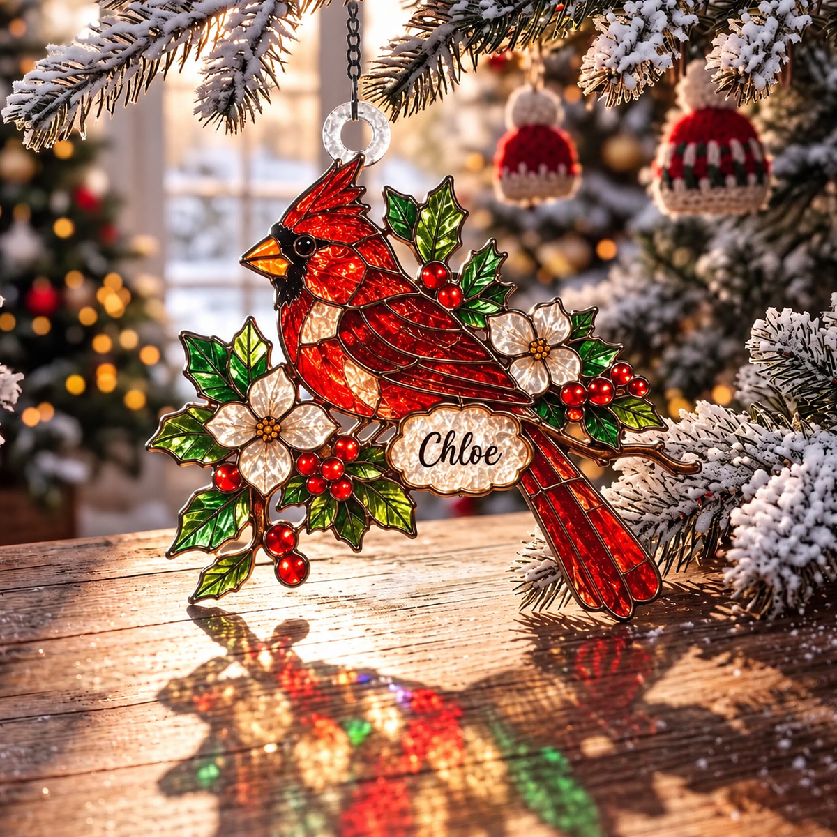 🌈Personalized Christmas-themed Stained Glass Ornament – ‘Sun Catcher’ tree decoration with space to write a name