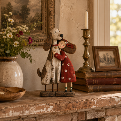 Girl & Her Best Friend Folk Art Figurine