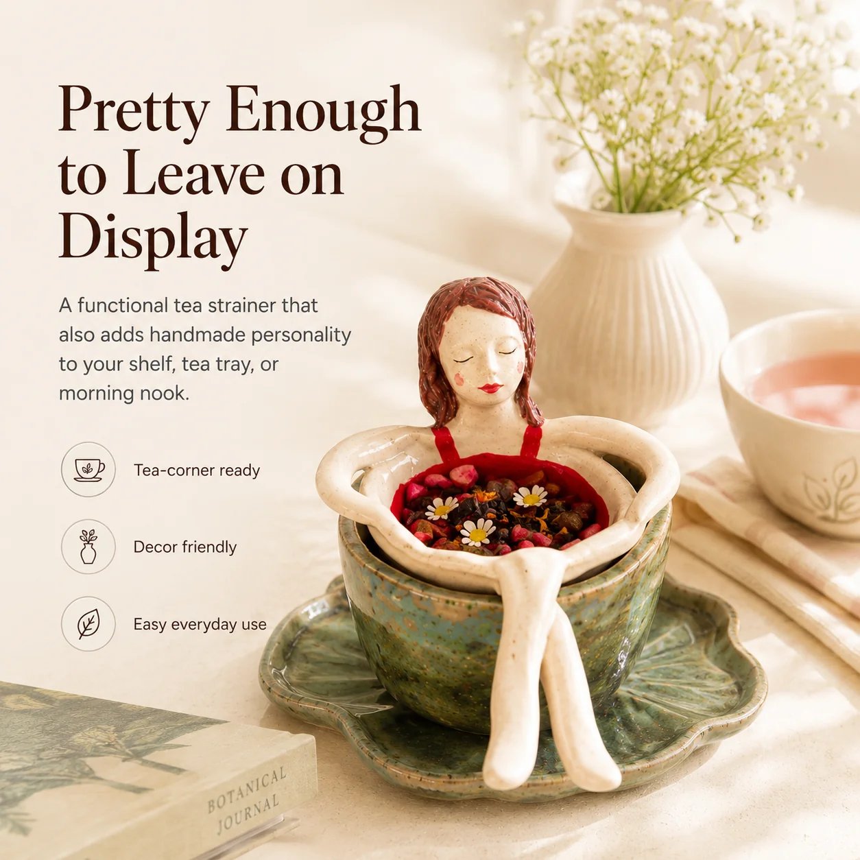 🍵Whimsical Sitting Lady Ceramic Tea Strainer Collection