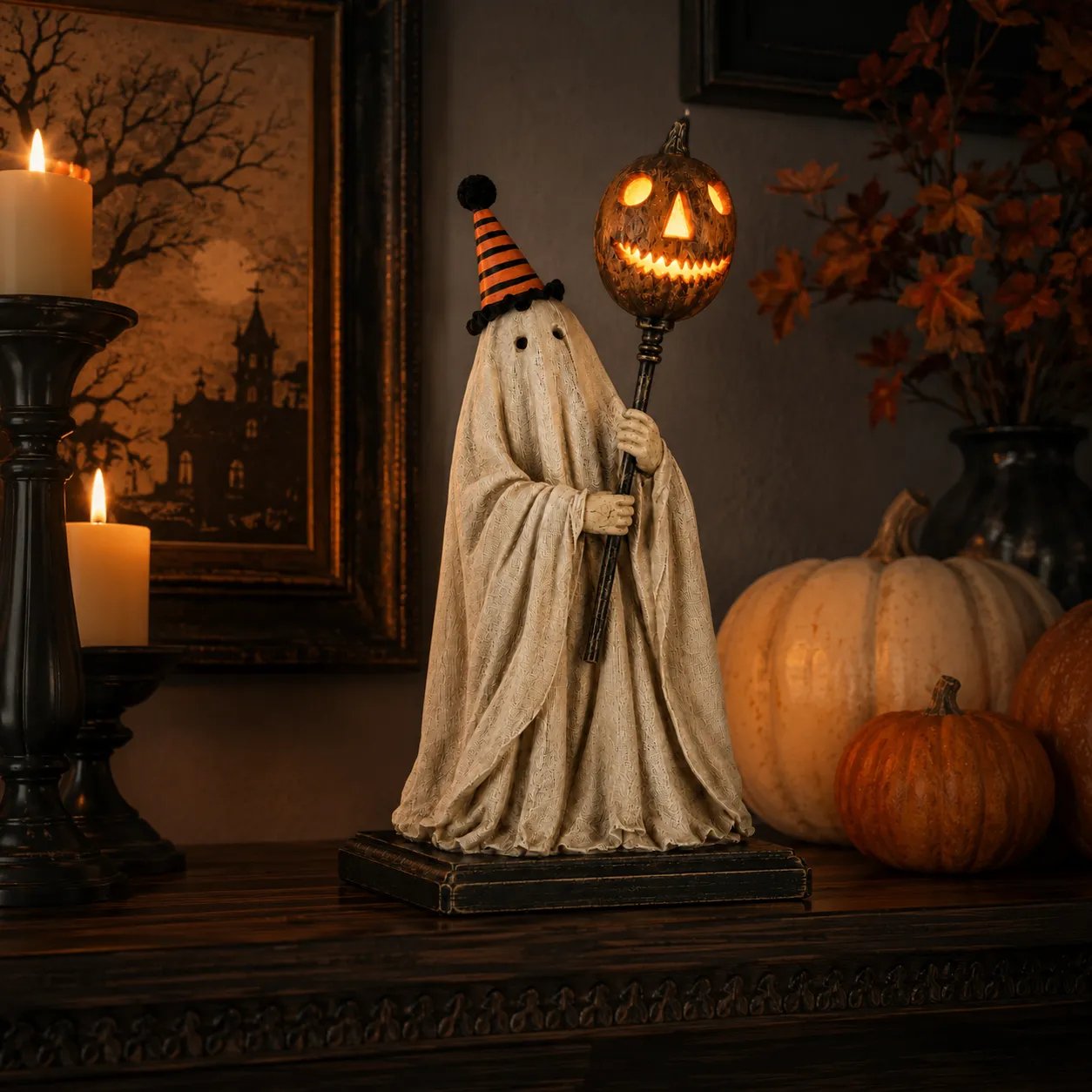 👻Lighted Vintage Ghost Figurine with Glowing Pumpkin Staff-🔥Buy 2 Get Free Shipping