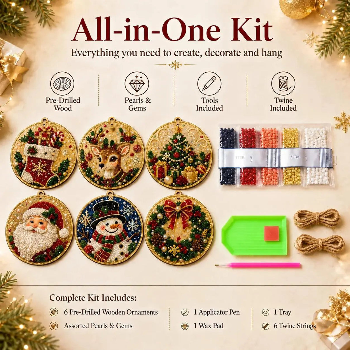 Christmas DIY Diamond Painting Ornaments Kit – Xmas Tree Hanging Craft Decoration