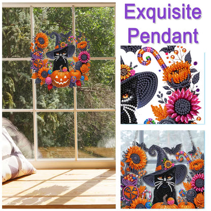 🎃Black Cat Moon Diamond Art Hanging Ornament Kit – Relaxing DIY Halloween Craft 💎