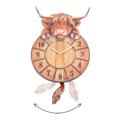 🐮Swinging Tail Highland Cow Wall Clock