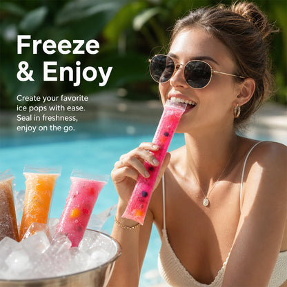 Disposable Ice Pop Bags - DIY Homemade Ice Popsicle Molds - Food Grade Self-Sealing Bags