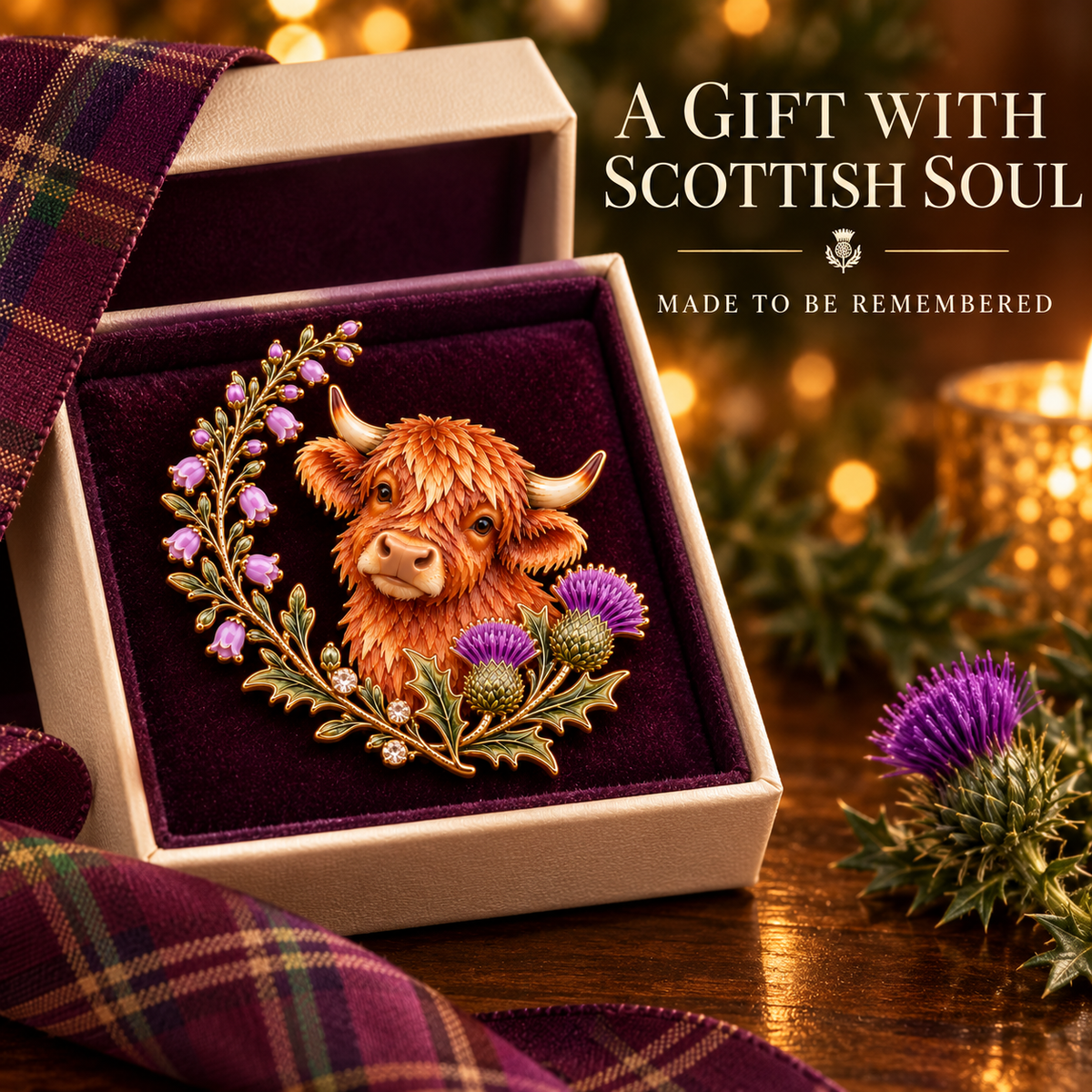 🐮Highland Cow & Thistle 🏴󠁧󠁢󠁳󠁣󠁴󠁿 Scottish Heritage Enamel Brooch