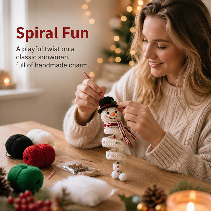 ☃️DIY Christmas Spiral Crochet Ornament Kit  | Complete Beginner-Friendly Set with Soft Yarn, Crochet Hook, Festive Beads, Snowflakes & Step-by-Step Guide 🧶🎄