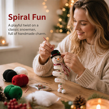 ☃️DIY Christmas Spiral Crochet Ornament Kit  | Complete Beginner-Friendly Set with Soft Yarn, Crochet Hook, Festive Beads, Snowflakes & Step-by-Step Guide 🧶🎄