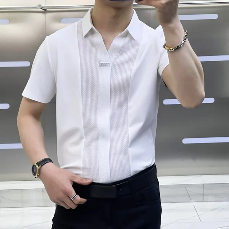 👔 affärsmässig avslappnad patchworkskjorta för män