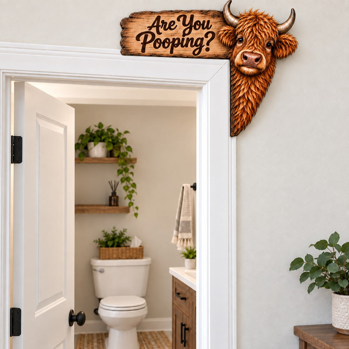 🚪 Funny Highland Cow Door Topper🐮