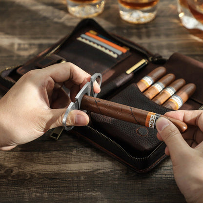 🏆 Bärbar cigarrlåda med vintage-motiv och litchimönster