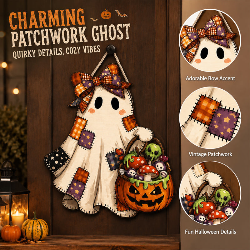 👻Patchwork Ghost Hanging Wooden Card