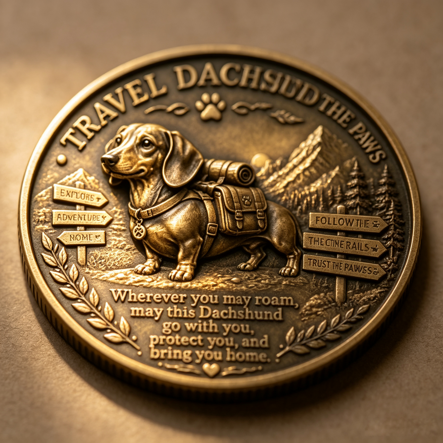 🏆🐾 Travel Dachshund Lucky Coin | 3D Relief Edition ⭐⭐⭐⭐⭐
