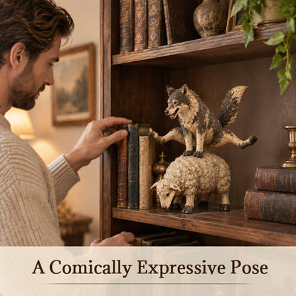 🐺Funny Wolf Riding a Sheep Figurine🐑 | Rustic Farmhouse Animal Statue