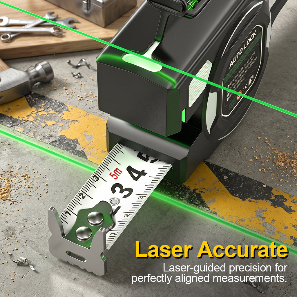 3-in-1 Digital Laser Carpenter’s Distance Measuring Tape — Distance Measurer with Infrared Spirit Level and High-Precision 5m Steel Tape Measure