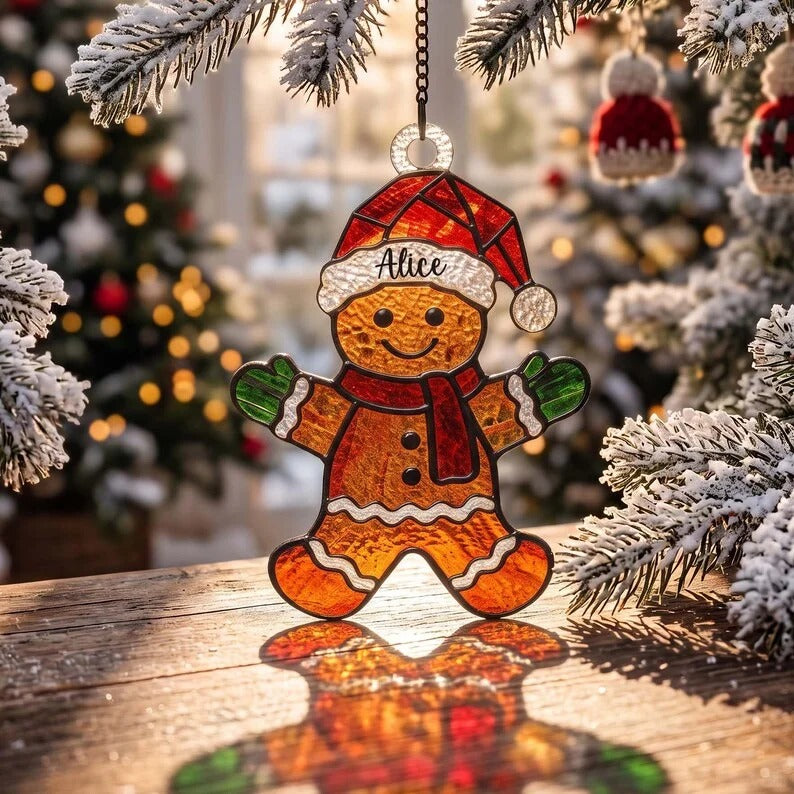 🌈Personalized Christmas-themed Stained Glass Ornament – ‘Sun Catcher’ tree decoration with space to write a name