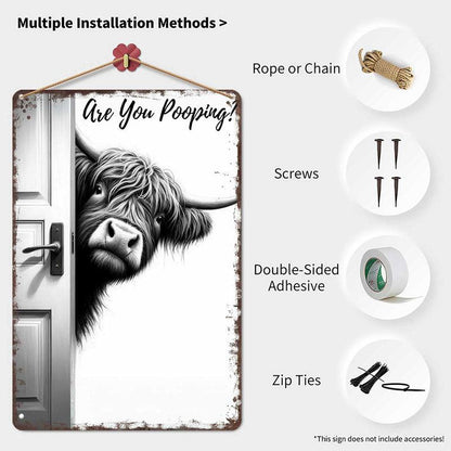 🐮 Funny"Are You Pooping?" Wall Decor😂 – Vintage Highland Cow Sign
