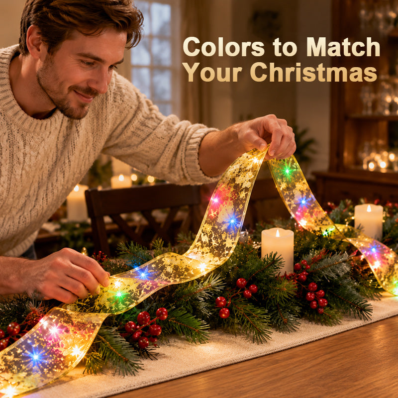 ✨Christmas Double-Layered Hot-Stamped Satin Ribbon with LED Strip Lights