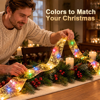 ✨Christmas Double-Layered Hot-Stamped Satin Ribbon with LED Strip Lights