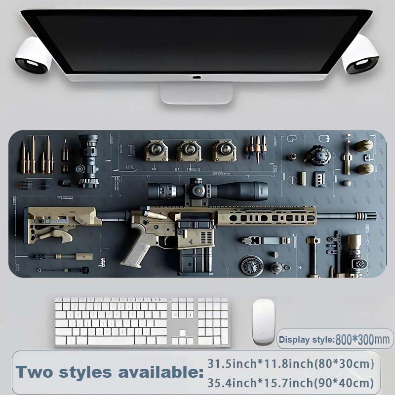 Cool Military Weapon Build Weapon Parts Display Stor musmatta för spel, snyggt skrivbordsskydd med halkfritt gummi, flera storlekar för bärbar dator och skrivbord