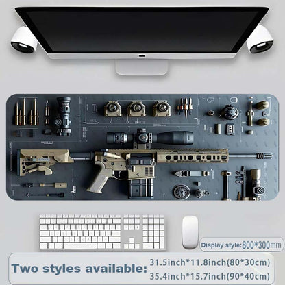 Cool Military Weapon Build Weapon Parts Display Stor musmatta för spel, snyggt skrivbordsskydd med halkfritt gummi, flera storlekar för bärbar dator och skrivbord
